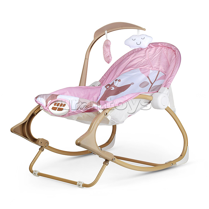 Шезлонг детский "Жирафик" розовый, музыка, вибрация, в коробке