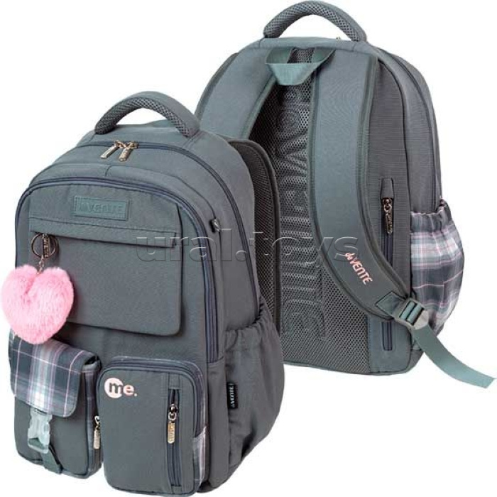 Рюкзак "Me. Gray" подростковый 42x31x20 см (18 л) 500 г, износостойкий влагостойкий нейлон, 2 просторных отделения на молнии (одно из них с уплотненным отделением для ноутбука до 17 дюймов и книг на резинке и карманом на молнии с органайзером), 1 передний