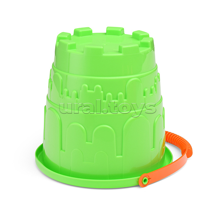 Набор №524: Ведро-замок большое, лопатка №5, грабельки №5, формочки (замок башня + замок стена с двумя башнями + замок мост)