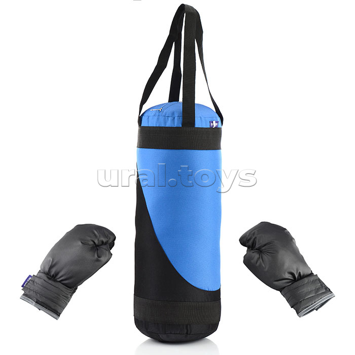 Набор для бокса: груша 50 см х Ø20 см. с перчатками. Волна синяя+черная, ткань "Оксфорд"