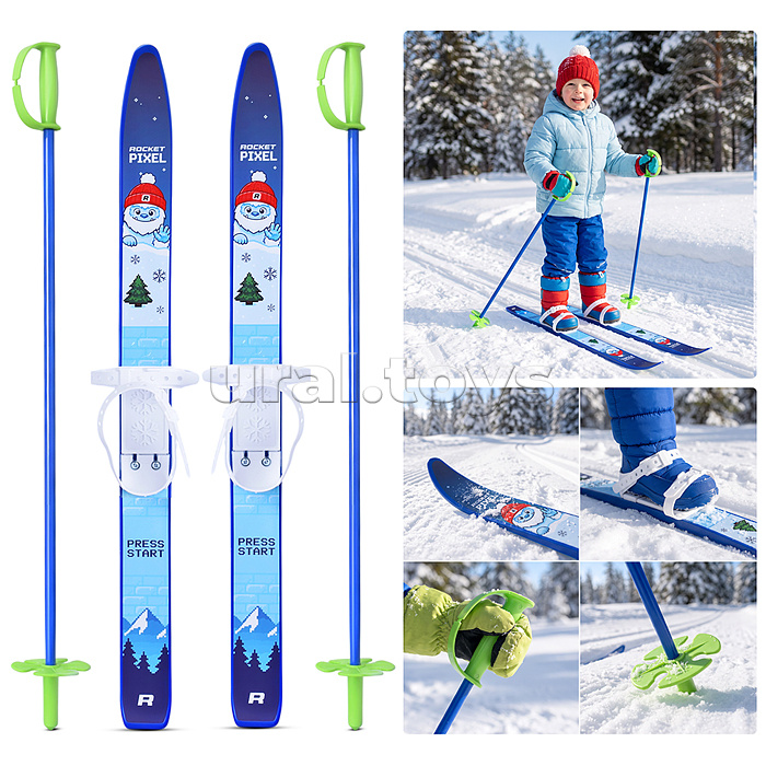 Лыжи детские "Снежный склон" ROCKET SKI KIDS 75/75 см, универсальное крепление, с палками