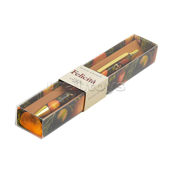 Ручка металлическая "Flora. Paradise. Oranges" шариковая, 0,7 мм, синяя, в подарочной упаковке