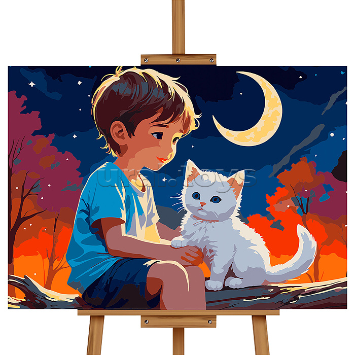 Картина по номерам "Мальчик и белый котёнок" 50*40 см