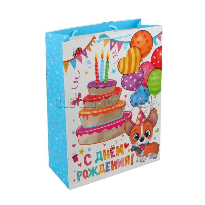 Пакет подарочный с окошком, Корги, XL, 190 гр/м2