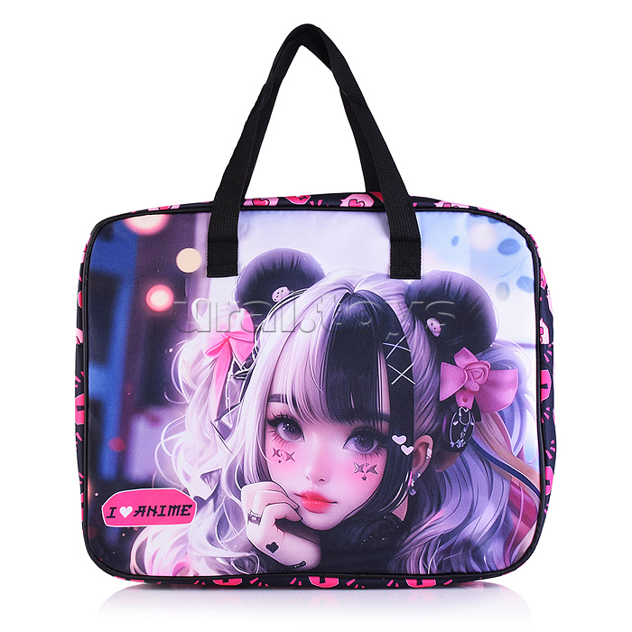 Папка для тетрадей, ИЗО и технологии "I Love Anime" A4 (36x28x8 см) плотный износостойкий полиэстер с водоотталкивающей пропиткой, с каучуковой аппликацией Папка для тетрадей, ИЗО и технологии "I Love Anime" A4 (36x28x8 см) плотный износостойкий полиэстер с водоотталкивающей пропиткой, с каучуковой аппликацией