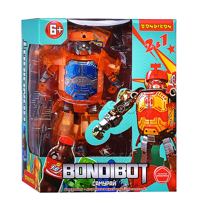 Трансформер "Бутылка-робот" 2в1, Самурай, ВОХ, цвет оранжевый