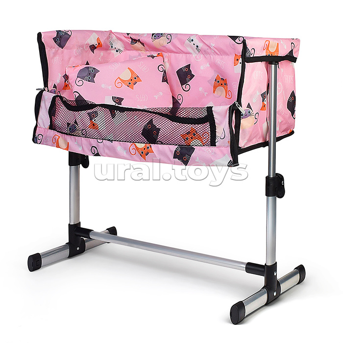 Кроватка кукольная металлическая, принт коты