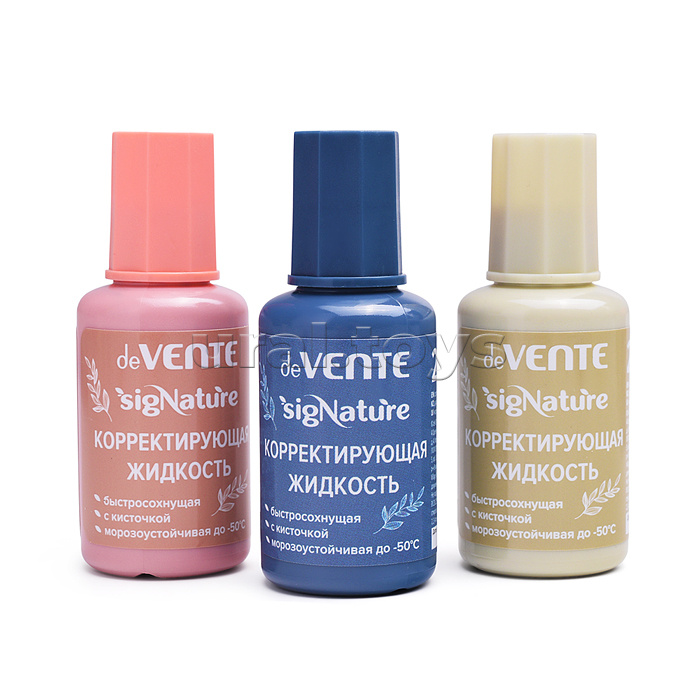 Корректирующая жидкость "SigNATURE" 20 мл, быстросохнущая, в бутылочке с кисточкой, цвета корпуса ассорти (оливковый, пудрово-розовый, сумеречный синий), в пластиковом поддоне
