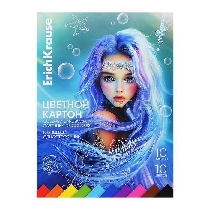Картон цветной 10л, 10цв глянцевый на клею Aquamarine, А4,