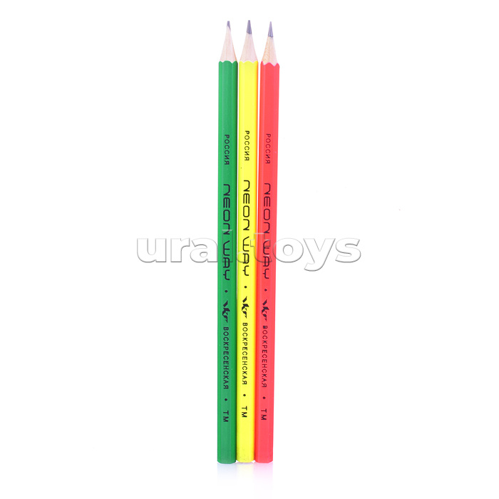 Набор графитных карандашей ОПП неон заточенный ТМ (HB) "Neon way" 3 шт.