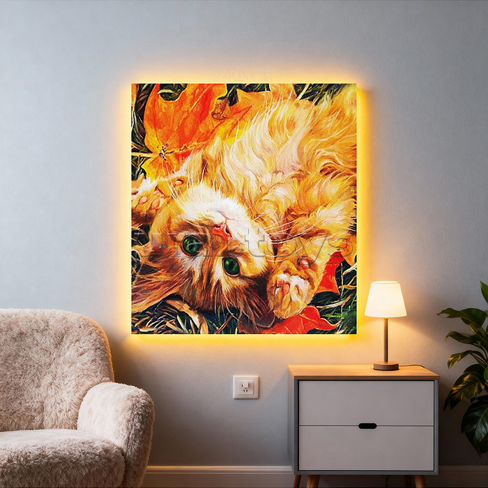 Мозаика алмазная "Рыжый котик" (с гирляндой) 20*20см.