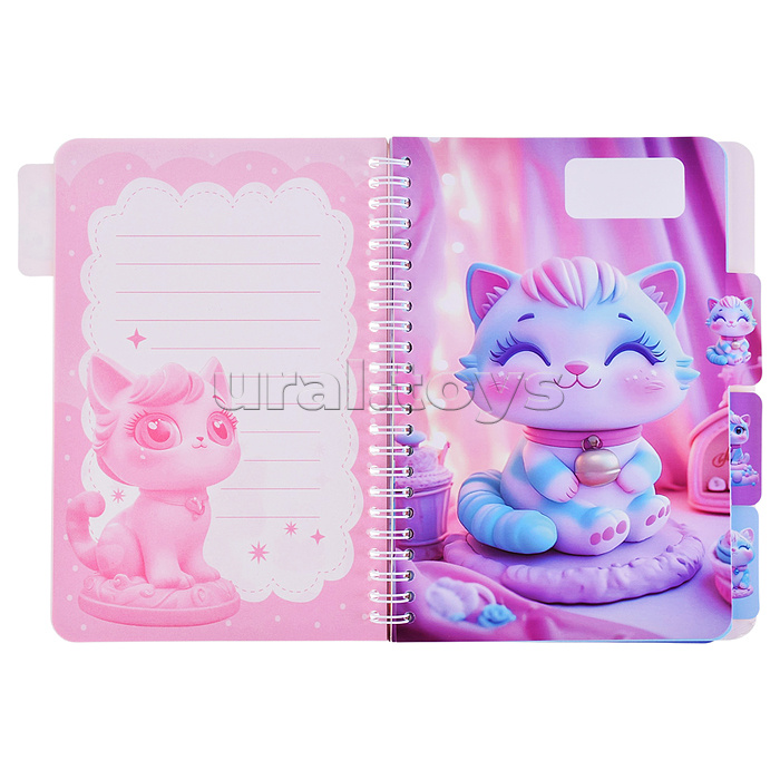 Блокнот на евроспирали "Кошечка" 14х21 см, 60 л., линованный внутренний блок, плотность бумаги 70г/м2, 4 дизайна в ассортименте, ОПП-упаковка