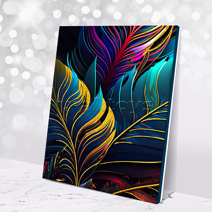 Картина по номерам 40х50 "Тропические листья" поталь золото (17 цветов)