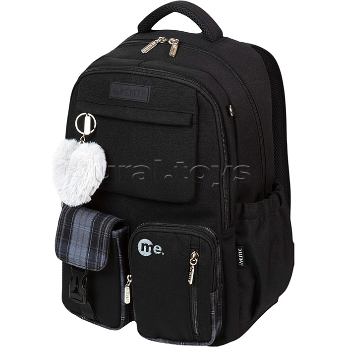 Рюкзак "Me. Black" подростковый 42x31x20 см (18 л) 650 г, износостойкий влагостойкий нейлон, 2 просторных отделения на молнии (одно из них с уплотненным отделением для ноутбука до 17 дюймов и книг на резинке и карманом на молнии с органайзером), 1 передни