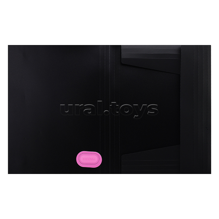 Папка с резинкой "MonoChrome" A4 (320x235 мм) 500 мкм, с рельефной фактурной поверхностью, вертикальная неоновая розовая резинка 15 мм, 3 клапана, индивидуальная маркировка, непрозрачная черная с неновым розовым