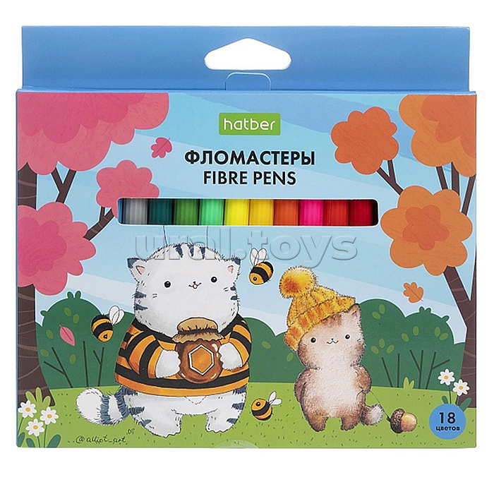 Фломастеры 18 цв. "ЭКО" "Приключения кота Пирожка" в картонной коробке с европодвесом