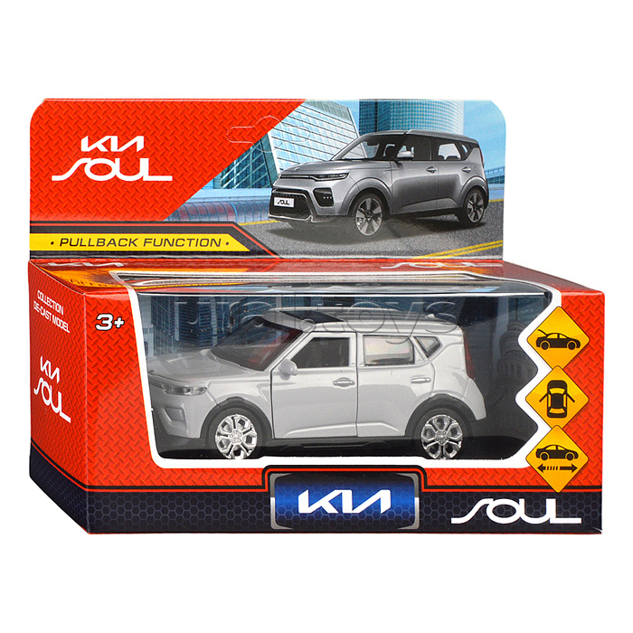 Машина металл KIA Soul 12 см, (двери, багаж., серебряный) инерц., в коробке