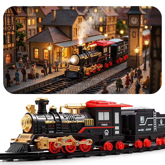 Железная дорога "Поезд и пути-3" (свет, распылитель) в коробке