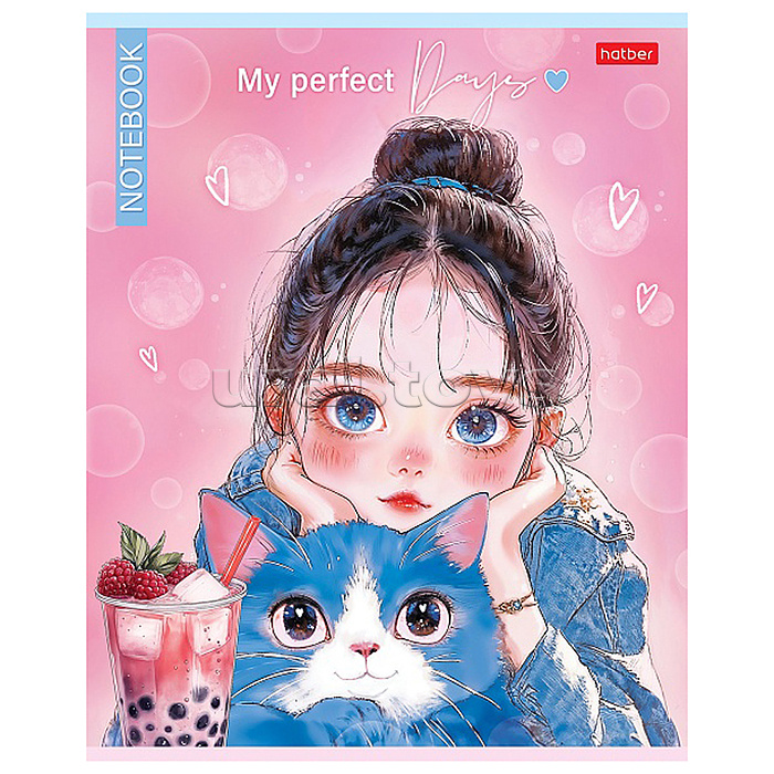 Тетрадь 48л клетка "Bubble tea" на скобе ламинац. Soft-touch запечатанный оборот