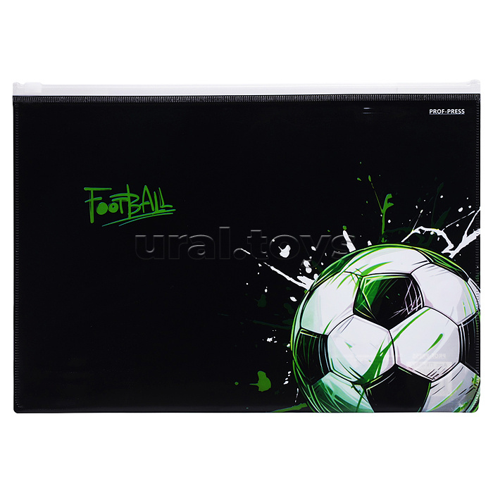 Папка-конверт на молнии А4, 180мкм "Мяч на черном"