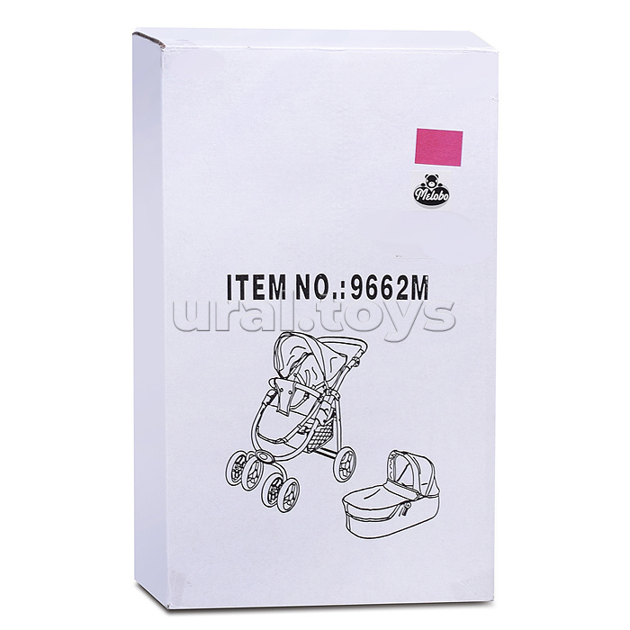 Коляска-трансформер для кукол, металлическая, регулируемая ручка, с корзиной, цвет розовый