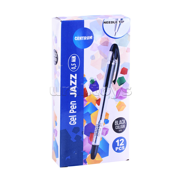 Ручка гелевая черная игольчатая "JAZZ" с металлическим наконечником, 0,5 мм., в прозрачном корпусе с резиновой вставкой в цвет чернил, клип серебряный