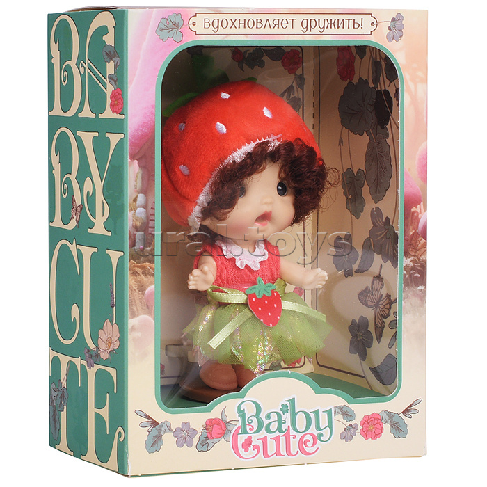 Виниловая кукла Baby Cute Flower с подставкой, 10 см "Клубника"