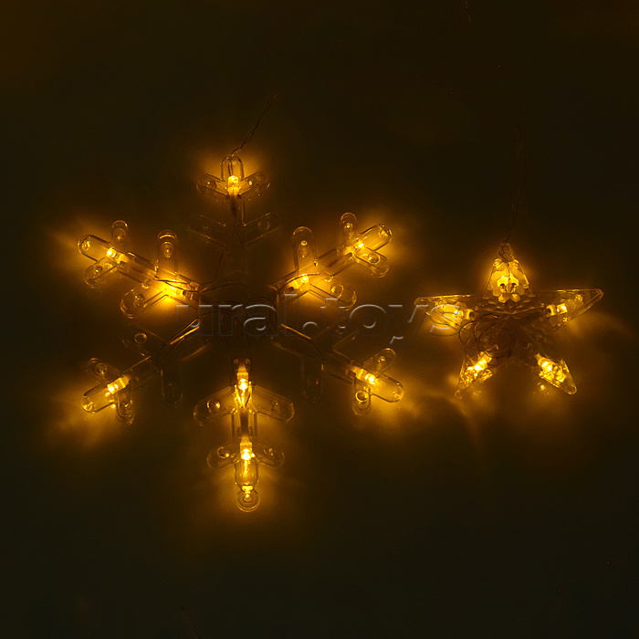 Электрогирлянда-занавес светодиодная "Снежинки", теплый