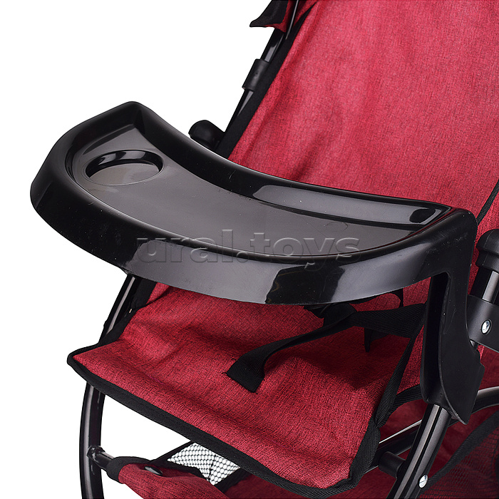 Коляска для кукол 3-колесная, металлическая, прогулочная, с тентом, с корзиной,цвет бордовый, в пакете