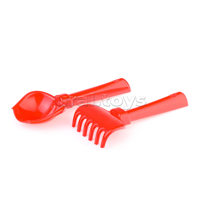 Набор №349: ведро малое с носиком, ситечко-цветок, совок №2, грабельки №2, 2 формочки, лейка малая №3