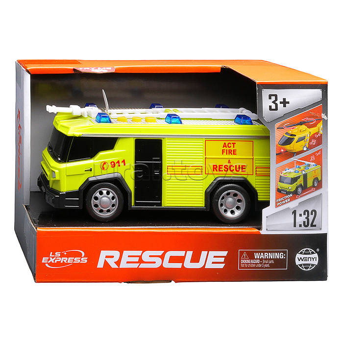 Машина "Пожарная" 1:32 (свет, звук) в коробке