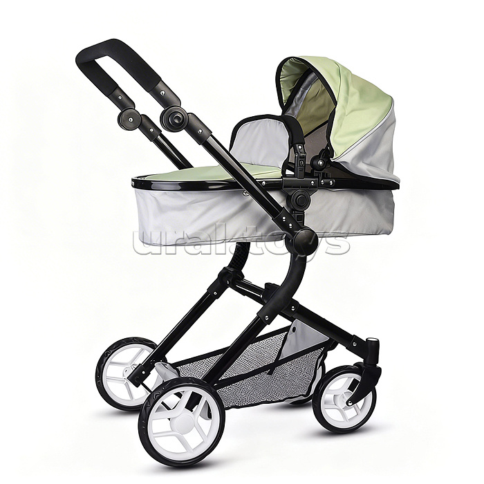 Коляская кукольная металлическая, прогулочная, с корзиной, серо-зеленая