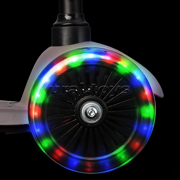 Самокат 3-х колесный ROCKET,колеса PU со светом, светящаяся стойка, ABEC 7, серый