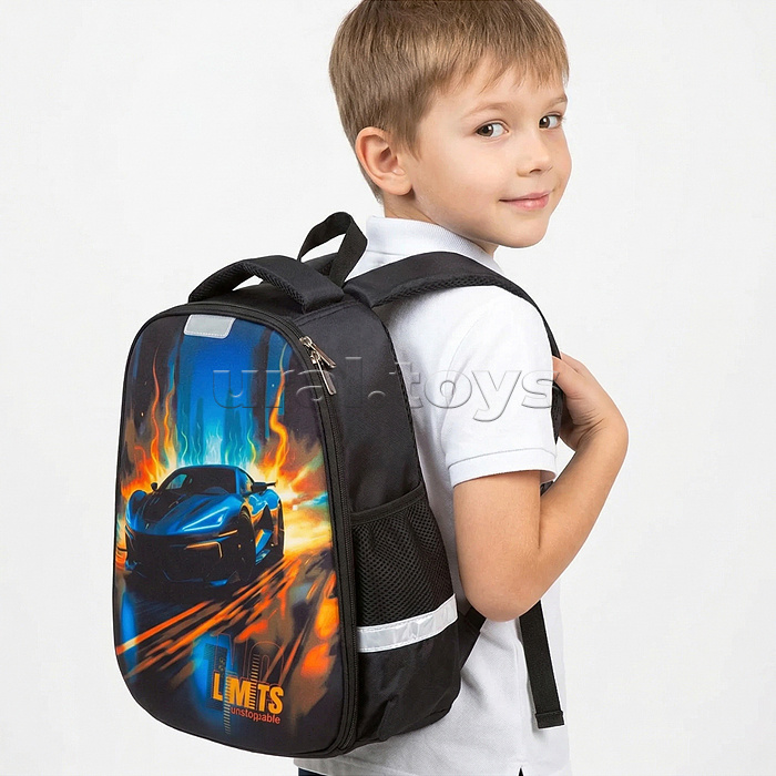 Рюкзак "No Limits" школьный жесткий 37x28x18 см (17 л) вес 700 г, плотный износостойкий полиэстер с водоотталкивающей пропиткой, 1 отделение на молнии с разделителями для учебников c фиксатором на липучке, 2 боковых кармана сеткой на резинке, эргономичная