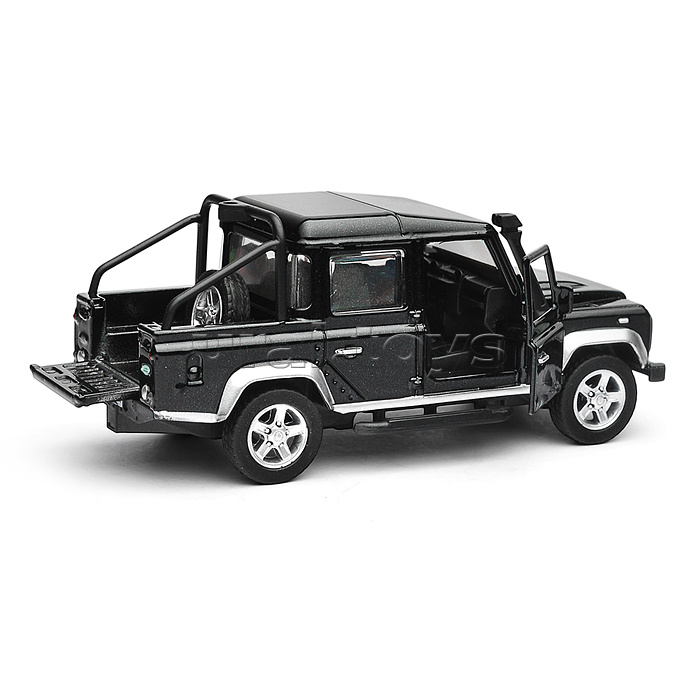 Машина металл Land Rover Defender Pickup 12 см, (двери, багаж, черный) в коробке
