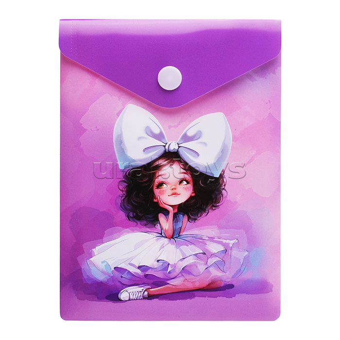 Папка для документов пластиковая"Балерина с бантом"полипропилен, формат А6, 15.8х11.4 см, кнопка