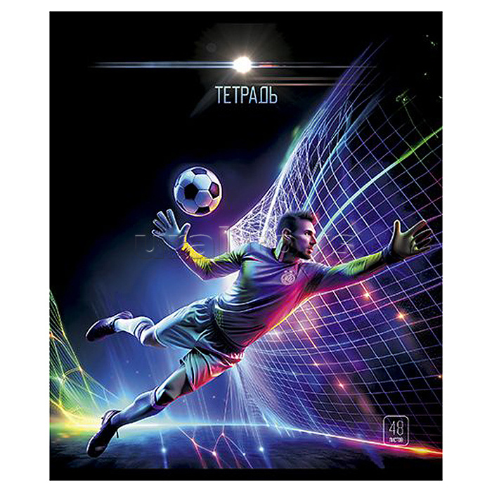 Тетрадь 48л. клетка А5 скрепка S "Футбол" Премиум 4+0+Ламинация матовая+УФ выборочный Брайль
