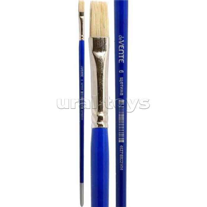 Кисть художественная "Art" щетина № 06 плоская, удлиненная деревянная ручка с многослойным лакокрасочным покрытием, никелированная обойма, индивидуальная маркировка