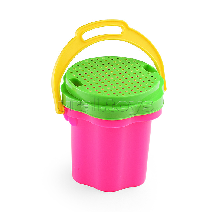 Песочный набор №103 (ведро-цветок 0,3 л, сито, грабли, совок, 2 формочки)