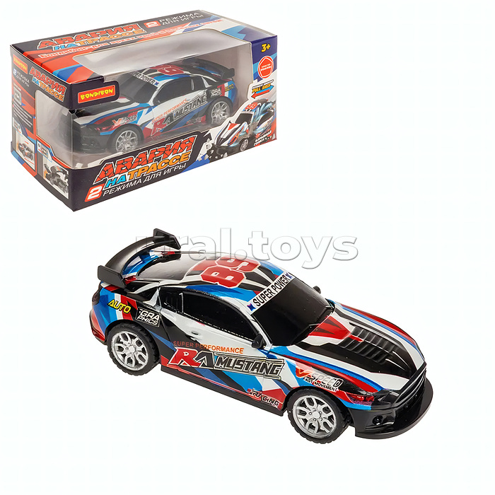 Машинка пластмассовая инерционная "Авария на трассе" Гонка спорт (pull back) ВОХ 15,2х7,5х7,5см,