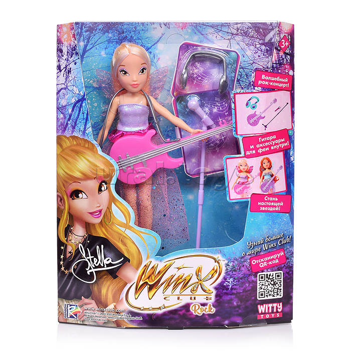 Шарнирная кукла Winx Club "Rock" Стелла с крыльями и аксессуарами (4 шт.), 24 см