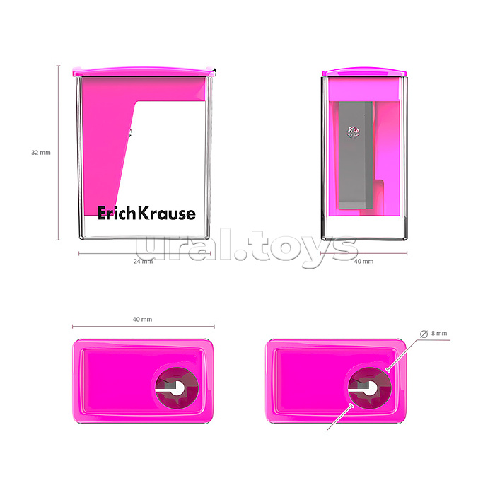 Точилка пластиковая ErichKrause City Mini, Vivid, с контейнером, ассорти