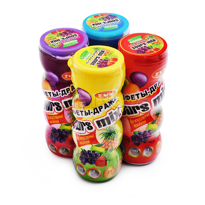 Конфеты-драже "Sours mix" со вкусом лимона, клубники и черники Zvn "Балабол" 12г*20 шт