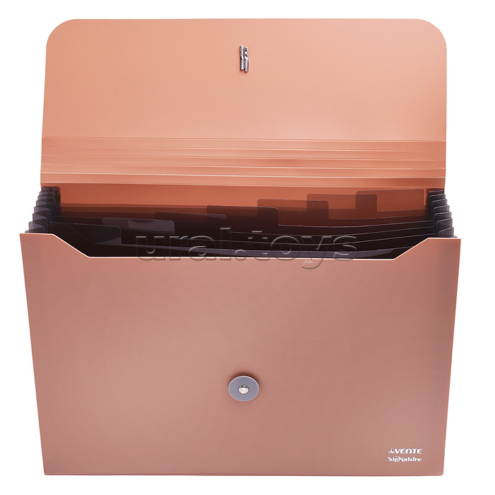 Папка с резинкой с 8-ю отделениями "SigNature" A4 (330x260x10 мм) полипропилен 600 мкм, фактура ткань, черные разделители 160 мкм, индивидуальная упаковка, пудрово розовая