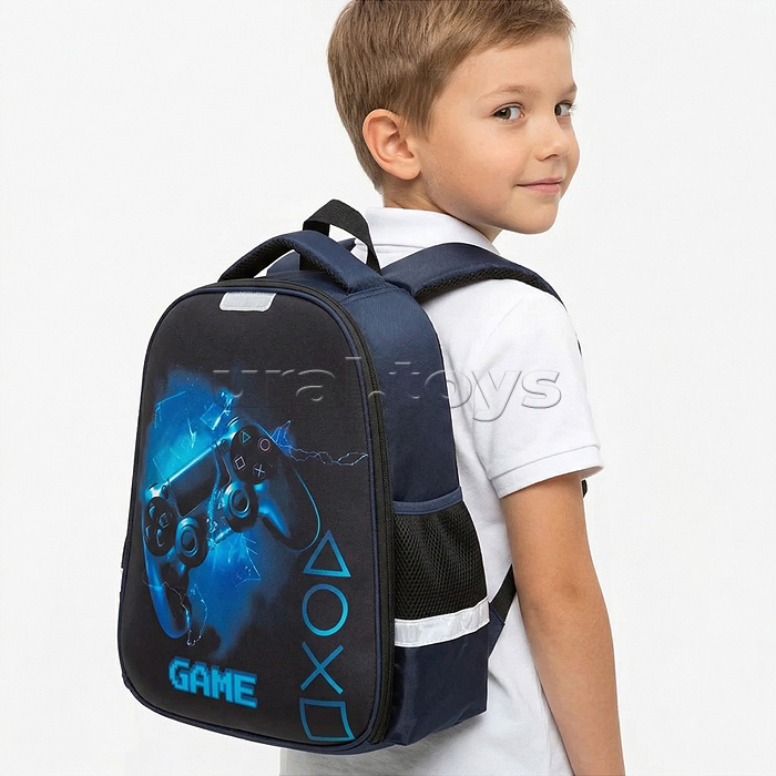 Рюкзак "GAME" школьный жесткий 37x28x18 см (17 л) вес 700 г, плотный износостойкий полиэстер с водоотталкивающей пропиткой, 1 отделение на молнии с разделителями для учебников c фиксатором на липучке, 2 боковых кармана сеткой на резинке, эргономичная форм