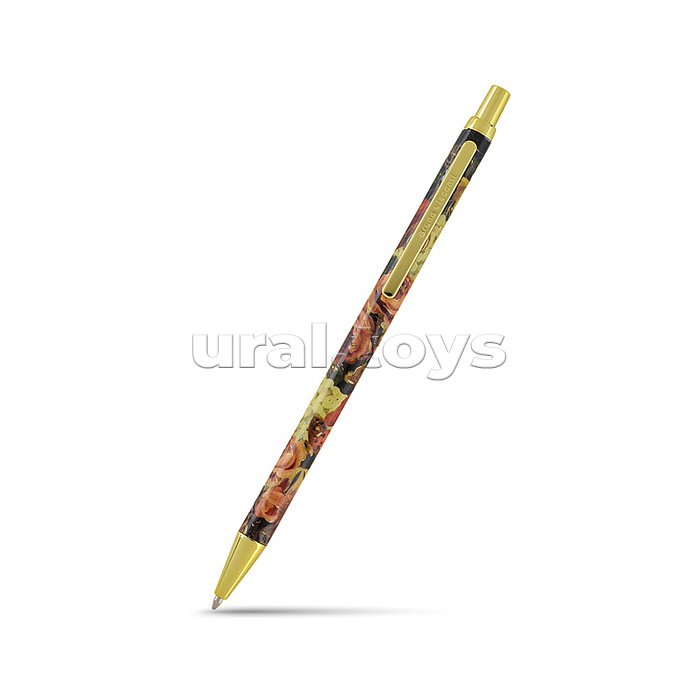 Ручка металлическая "Flora. Lush Bouquet" шариковая, 0,7 мм, синяя, в подарочной упаковке