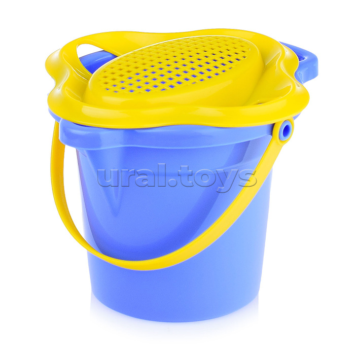 Набор №349: ведро малое с носиком, ситечко-цветок, совок №2, грабельки №2, 2 формочки, лейка малая №3