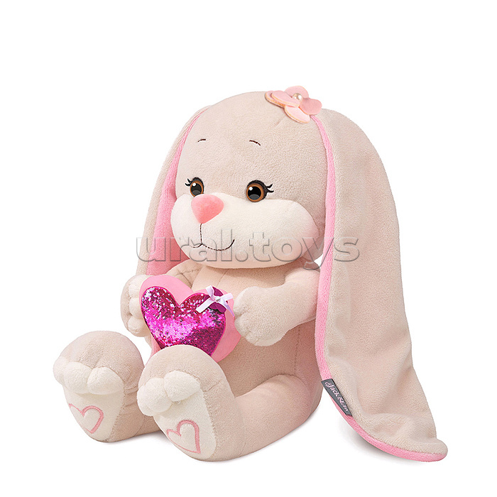 Зайка с розовым сердцем, 35 см