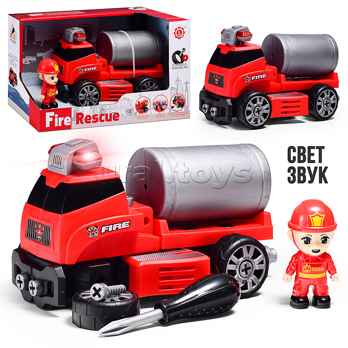 Конструктор-машина "Пожарная служба" с отверткой, в коробке