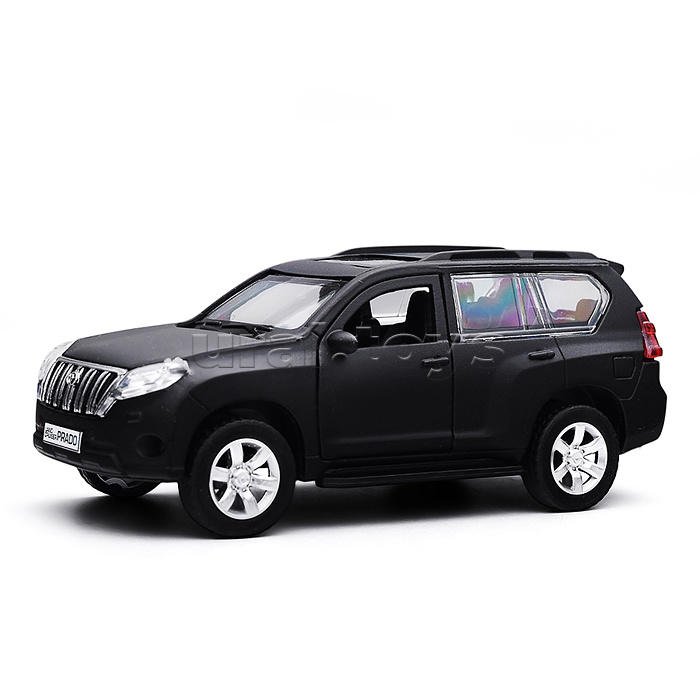 Машина металл Toyota Prado матовая 12 см, двери, багаж, инерц, черный